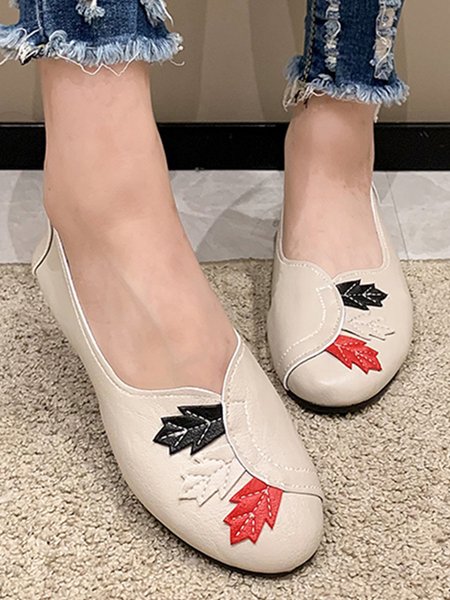 

Vintage Casual Leaf Contrast Flats, Off white, Flats