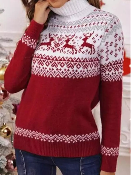 

Stand Collar Casual Christmas Sweater, Red, Sweaters