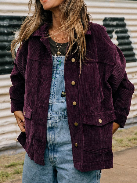 

Corduroy Vintage Purple Plain Jacket, Deep purple, Jackets