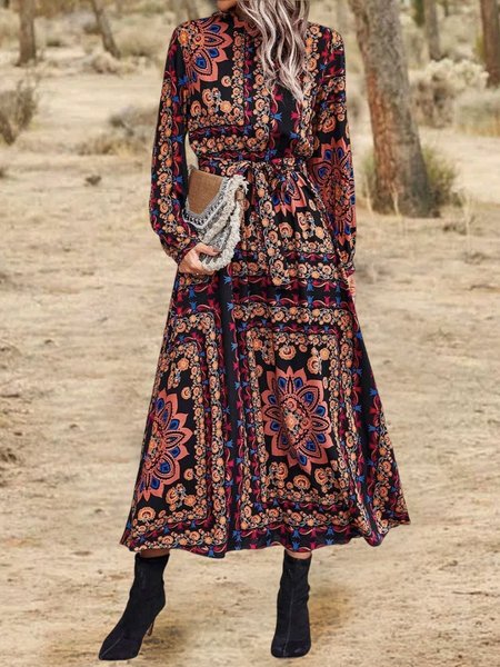 

Color Block Loose Boho Ethnic Dress, Multicolor, Dresses