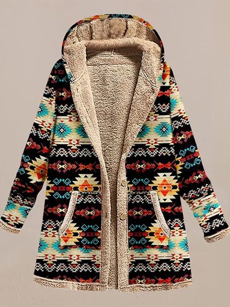 

Ethnic Fluff/Granular Fleece Fabric Loose Sweater Coat, Multicolor, Cardigans