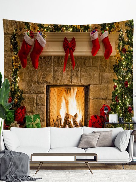 

Christmas Tapestry Fireplace Xmas Tree Art For Backdrop Blanket Home Festival Decor In 51x60 Inches, Color5, Tapestry