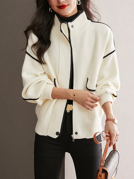 

Stand Collar Long sleeve Plain Loose Simple Jacket, Apricot, Jackets