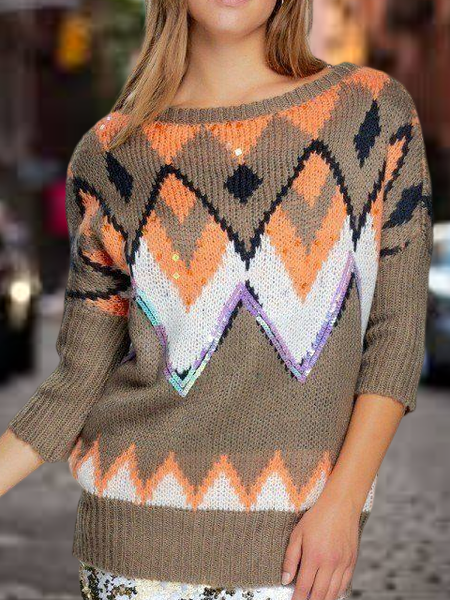 

Boho Crew Neck Wool Sweater, Multicolor, Sweaters & Cardigans