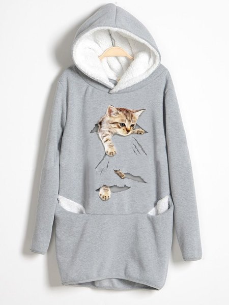 

Casual Fluff/Granular Fleece Fabric Cat Dress, Gray, Clothing