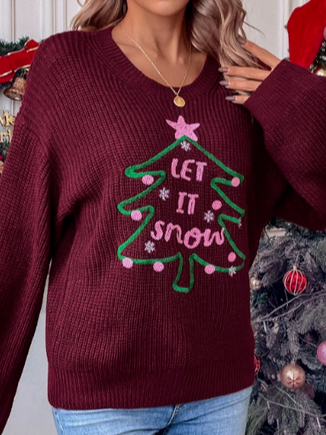 

Christmas Tree Casual Sweater, Wine red, Sweaters