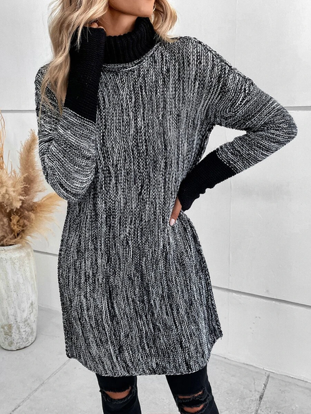 Casual Wool/Knitting Color Block Dress, Gray, Dresses