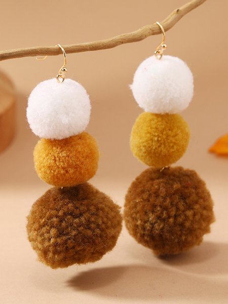 Casual Contrast Plush Ball Earrings Party Fashion Everyday Jewelry Dress Accessories, Yellow, Earrings