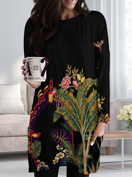 

Lilicloth x Iqs Floral Print Women's Crew Neck Casual Dress, As picture, Dresses