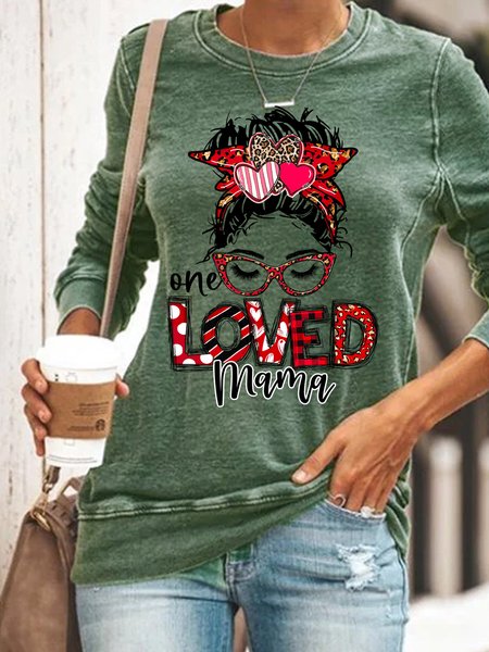 

Women Love Leopard Heart One Loved Mama Valentine's Day Simple Sweatshirt, Green, Hoodies&Sweatshirts