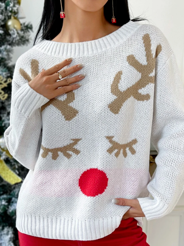 

Christmas Reindeer Knit Sweater, White, Sweaters