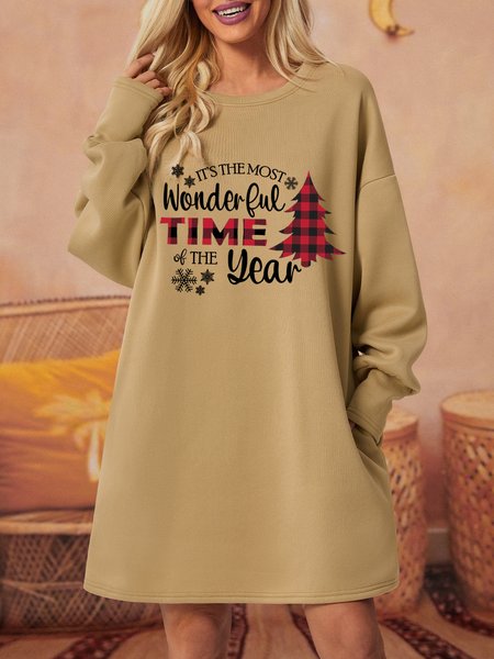 

Women Merry Christmas Casual Loose Sweatshirt Dress, Khaki, Dresses