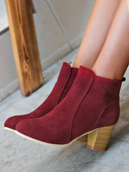 

Casual Anti-Suede Chunky Heel Booties, Red, Boots