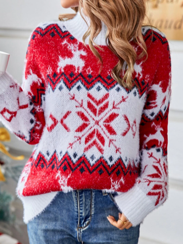 

Christmas Casual Crew Neck Sweater, White-red, Clothing