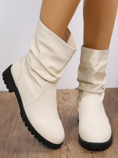 

Plus Size Low Heel Slip On Slouchy Boots, Off white, Boots