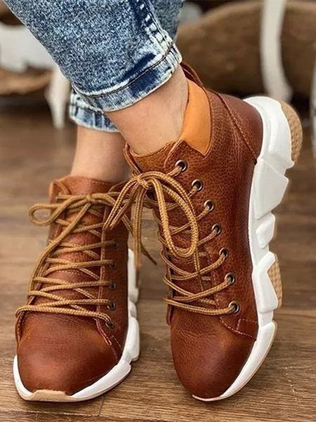 

Vintage Comfort Soft Leather Lightweight Non-Slip Lace-Up Sneakers, Deep brown, Sneakers