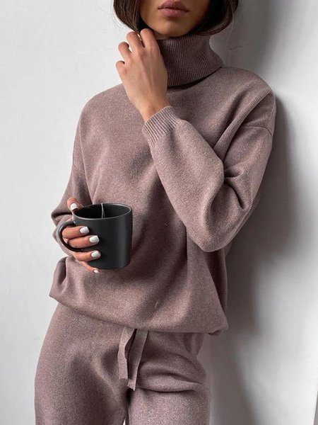 

Turtleneck Simple Long Sleeve Plain Sweater, As picture, Pullovers
