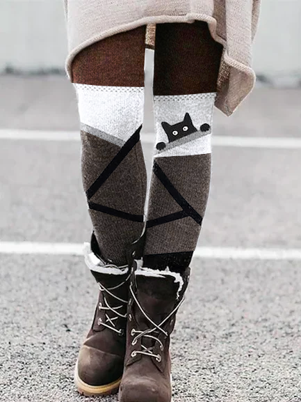 

Color Block Loose Casual Cat Halloween Leggings, Brown, Leggings