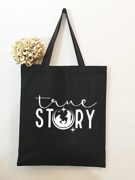 

True Story Faith Graphic Shopping Tote Bag, Black, Bags