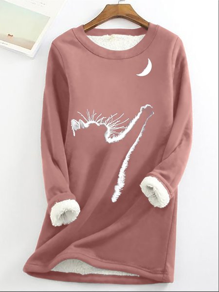 

Women's Cute Print Cat Reach The Moon Sweatshirt, Pink, Hoodies&Sweatshirts