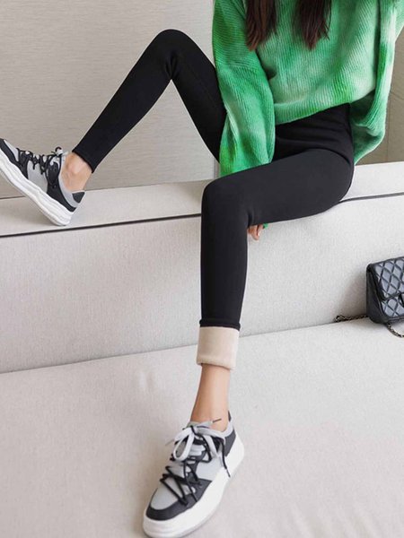 

Simple Thicken Daily Plain Tight Leggings, Black, Pants
