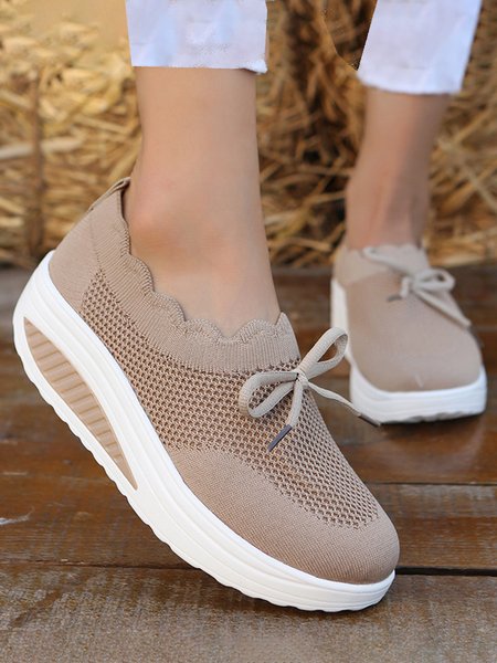 

Lace Lace Up Flyknit Platform Sneakers, Khaki, Sneakers
