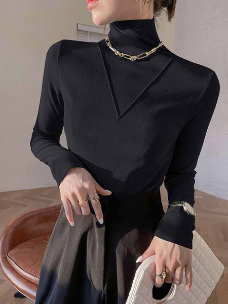 

Long sleeve Plain Half Turtleneck Regular Fit T-Shirt, Black, Tees