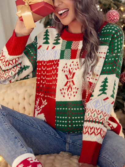 

Christmas Pattern Knit Sweater, Multicolor, Sweaters