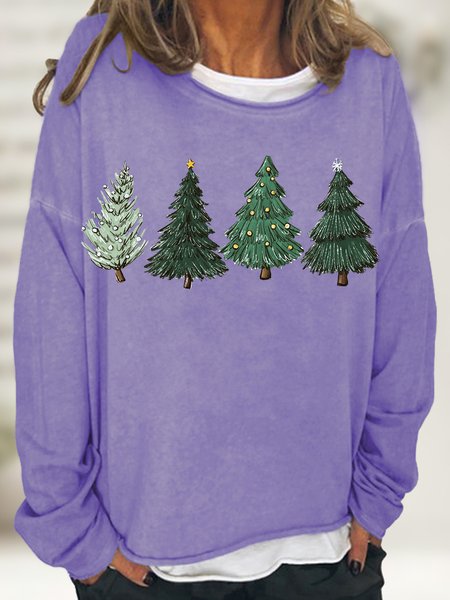 

Women Christmas Tree Print Casual Sweatshirt, Purple, Hoodies&Sweatshirts