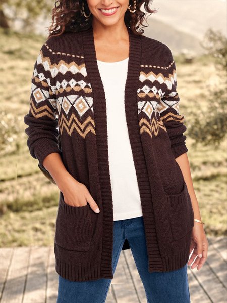

Wool/Knitting Casual Sweater Coat, Coffee, Outerwear