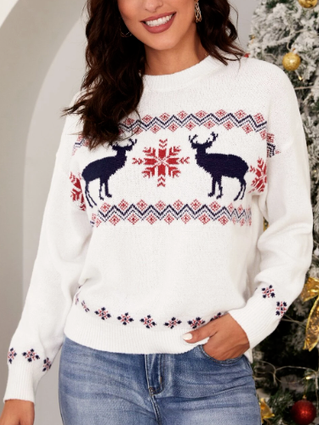 

Christmas Knit Casual Sweater, White, Sweaters