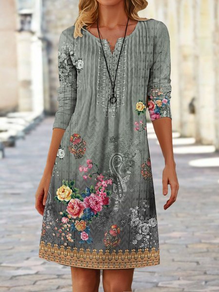

Casual Floral Regular Fit Shawl Collar Dress, Multicolor, Dresses