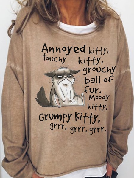 

Women Annoyed Kitty Funny Cat Lover Crew Neck Sweatshirt, Light brown, Hoodies&Sweatshirts
