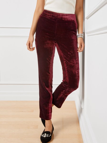 

Casual Velvet Elastic Waist Straight-leg Pants, Wine red, Pants