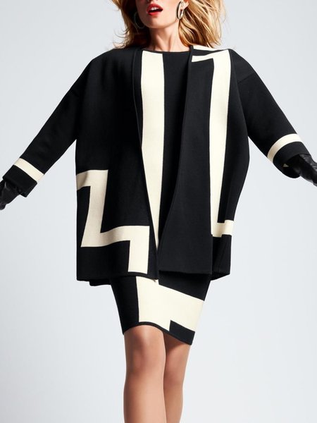 

Long sleeve Loose Color Block Jacket, Black, Jackets
