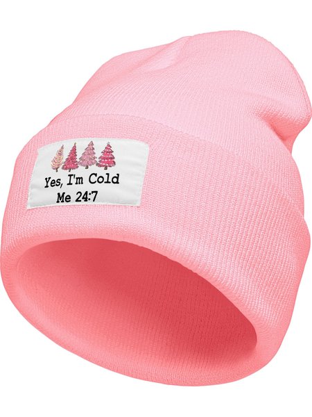 

Yes I'm Cold Christmas Tree Christmas Graphic Beanie Hat, Pink, Hats