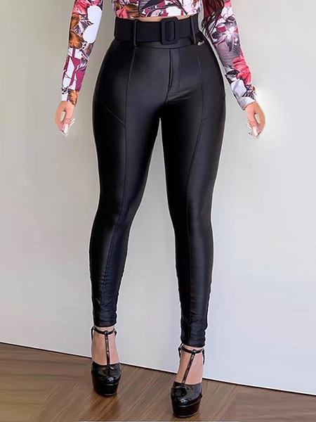 

High Elasticity Tight Urban Plain Fashion Long Pants, Black, Pants
