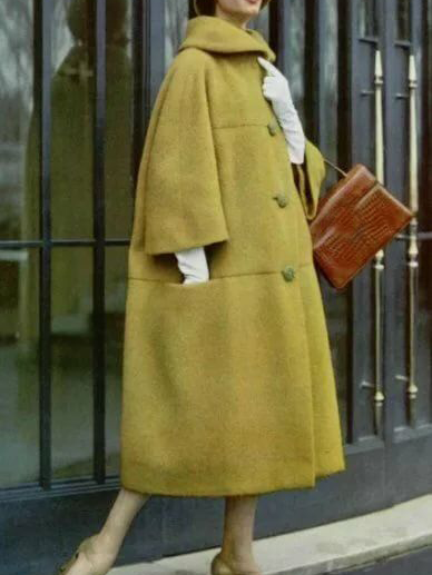 

Crew Neck Elegant Plain Overcoat, Green, Coats