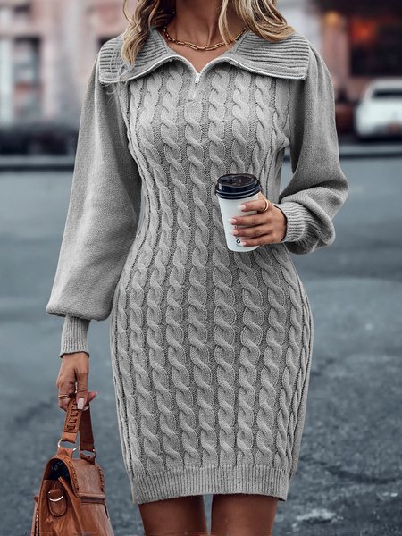 

Wool/Knitting Shawl Collar Regular Fit Dress, Gray, Dresses