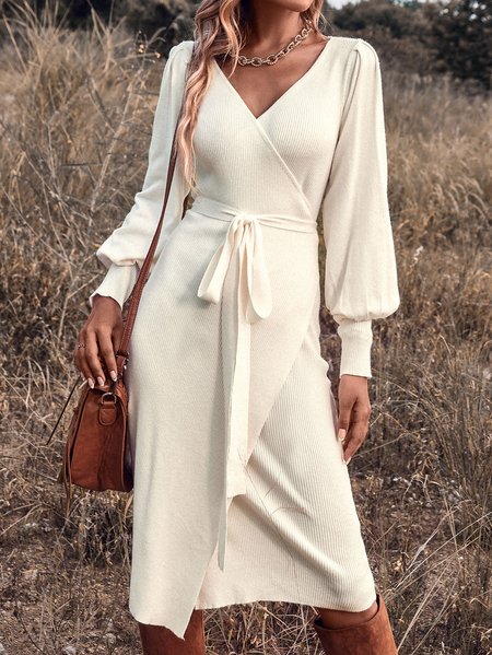 

Wool/Knitting Casual Regular Fit Dress, Off white, Dresses