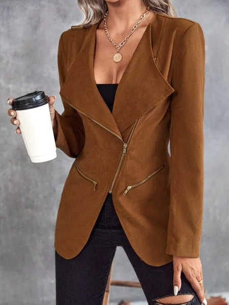 

Plain Lapel Collar Casual Jacket, Khaki, Jackets