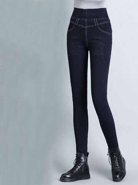 

Polar Fleece Tight Plain Jeans, Purplish blue, Jeans