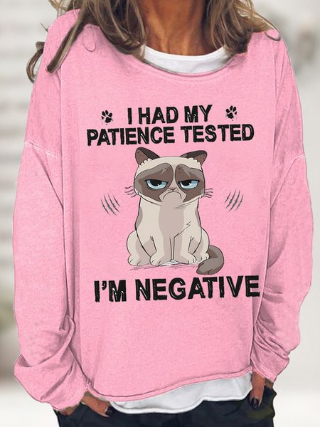 

Men's I Had My Patience Tested I Am Negative Wronged Cat Funny Graphic Print Crew Neck Text Letters Casual Cotton-Blend Sweatshirt, Pink, Hoodies&Sweatshirts