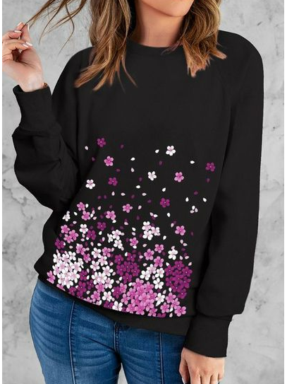 

Floral Casual Crew Neck Sweatshirt, Black, Sweatshirts & Hoodies