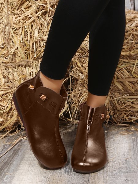 

Womens's Plain Vintage Beading Zip Up Boots, Brown, Boots