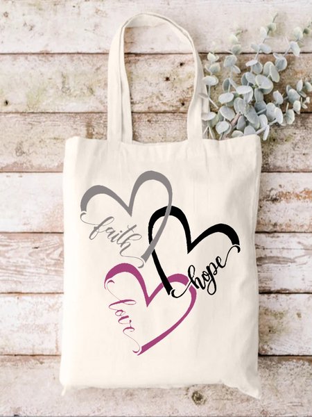 

Love Faith Hope Faith Graphic Shopping Tote Bag, White, Bags