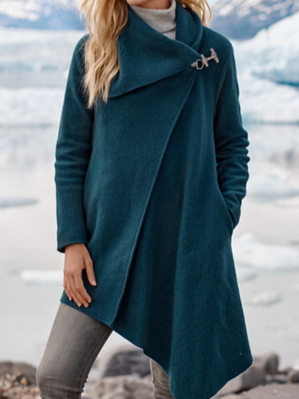 

Woolen Casual Asymmetrical Loose Other Coat, Lake blue, Clothing