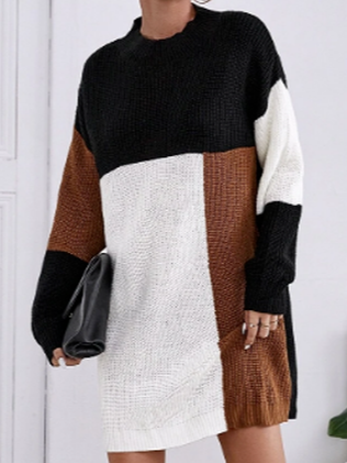 

Color Block Casual Knit Dress, Multicolor, Dresses