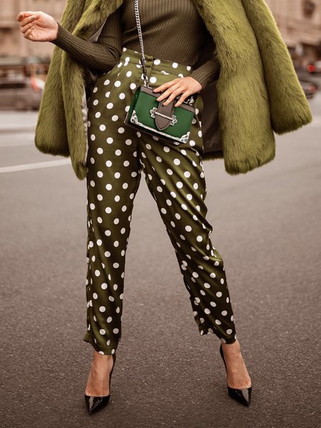 

Regular Fit Elegant Polka Dots Fashion Pants, Green, Pants