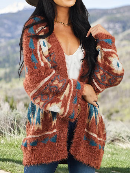 

Ethnic Brown Boho Sweater Coat, Cardigans